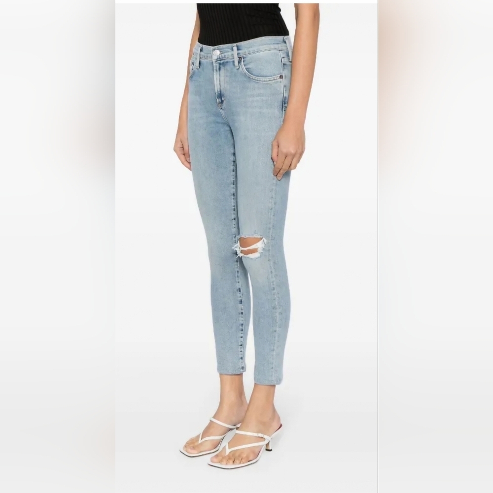 Agolde Sophie Ripped Skinny Cropped Jeans- In Light Wash Denim - Picture 3 of 13